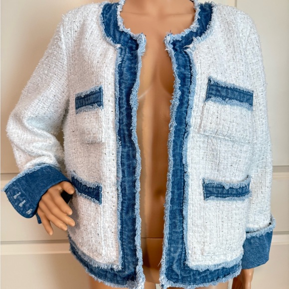 NEW NANETTE NANETTE LEPORE Frayed Tweed & Denim Jacket blazer - Picture 10 of 12